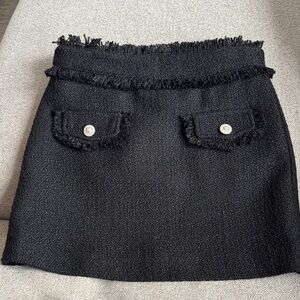 Katie J NYC Black Tweed Mini Skirt with Fringe Trim